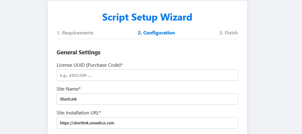 ShortLink General Settings Configuration